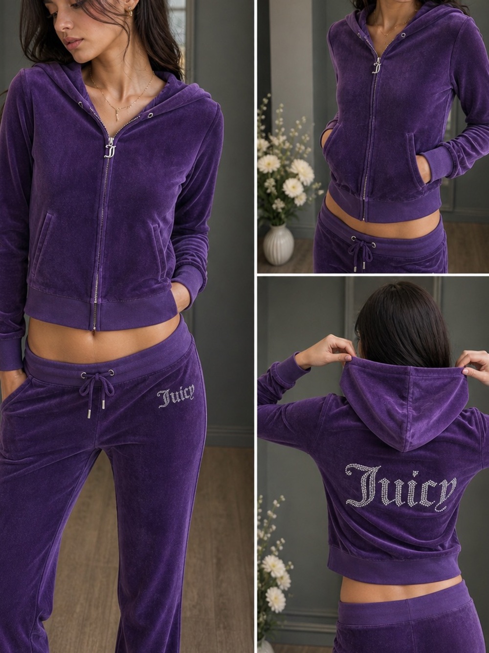 NWOT Juicy Couture Purple Velour Rhinestone Zip Hoodie ✨